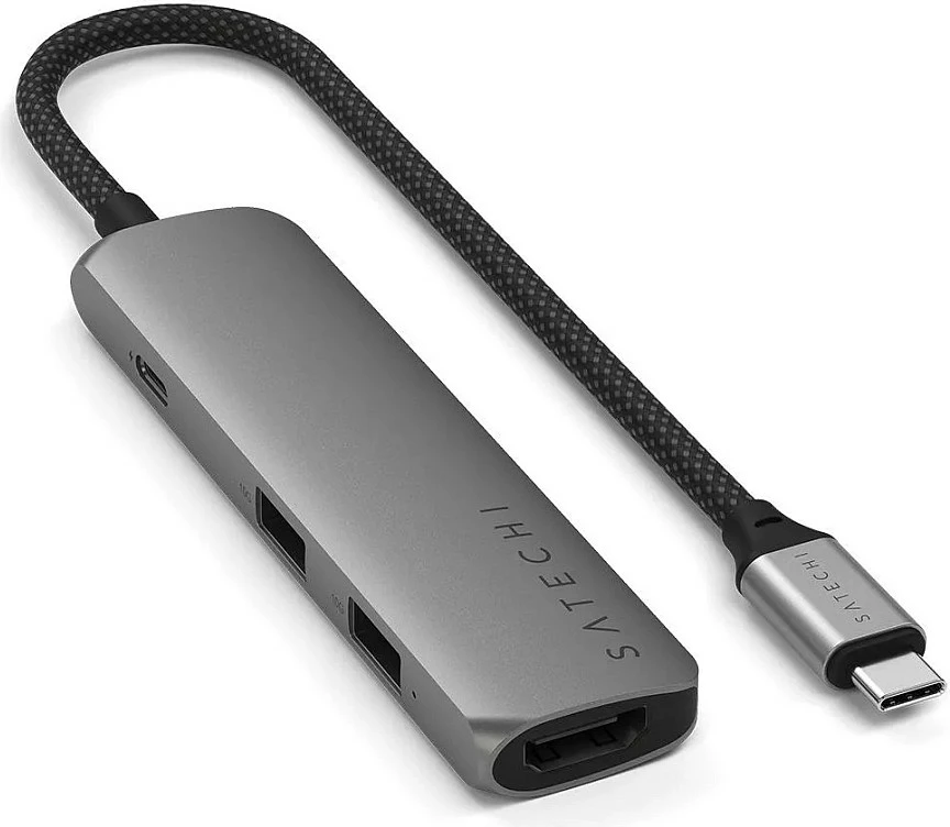 Hub USB-C Satechi Slim Multi-Port ST-P4SM, adapter 4-në-1, Space Gray