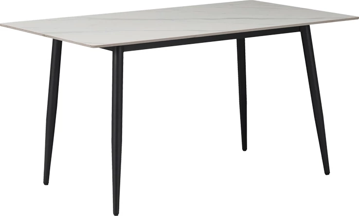 Tavolinë ngrënieje Gustas, gur i sinterizuar, ngjyrë mermeri e bardhë, metal i zi, 160x80x75cm