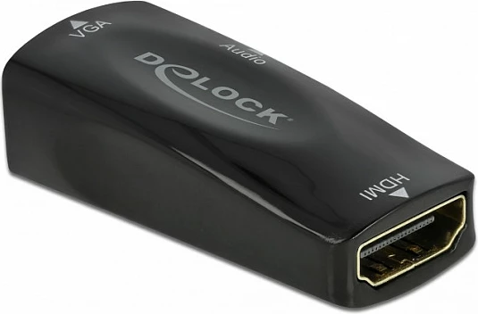 Adapter DeLOCK HDMI-A femër në VGA femër, 1080p 60Hz, me audio, i zi