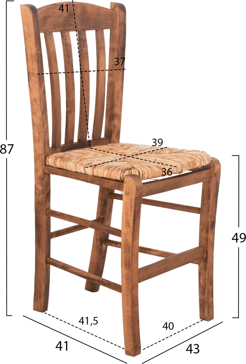 Karrige MONTE FH10383.01 dru ahu ngjyrë arre me ulëse prej kallami-detare 43x41x87H cm