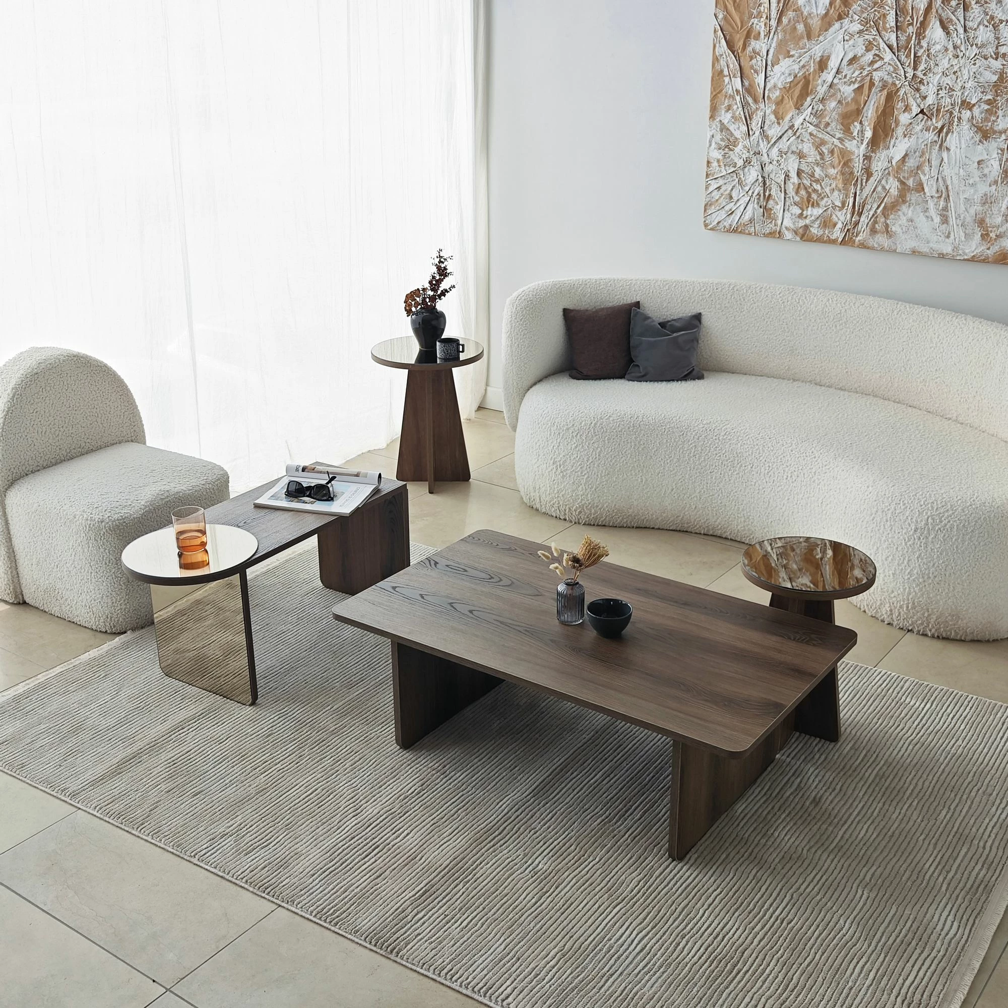 Set tavolinash kafeje Skye Decor, Luna 4, bronzie, walnut