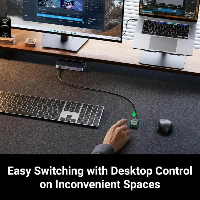 USB Switch 3.0 UGREEN 15705, 4 porte (1x USB-C + 3x USB-A), për 2 kompjuterë, me remote + 2 kabllo A-A