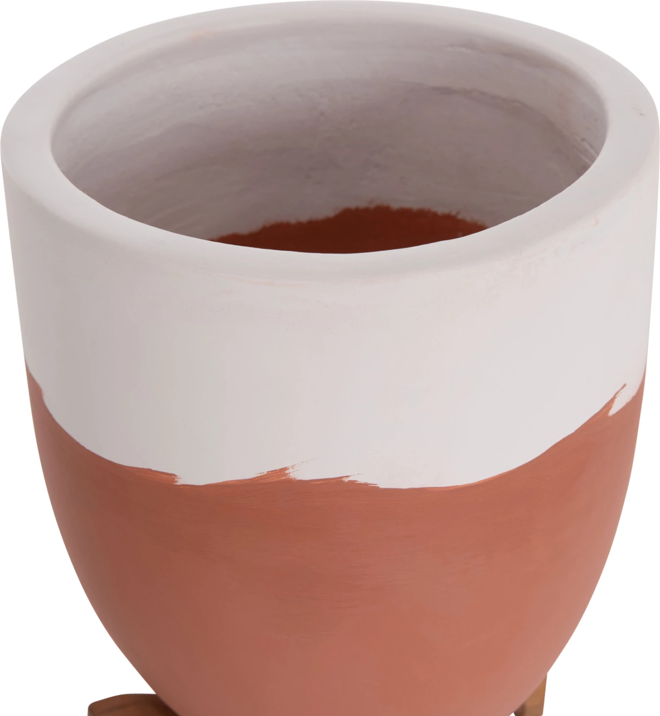 Set dy vazo për brenda, terrakotë, ngjyrë e bardhë & terrakotë, me bazë druri teak, SEON FH4686.08
