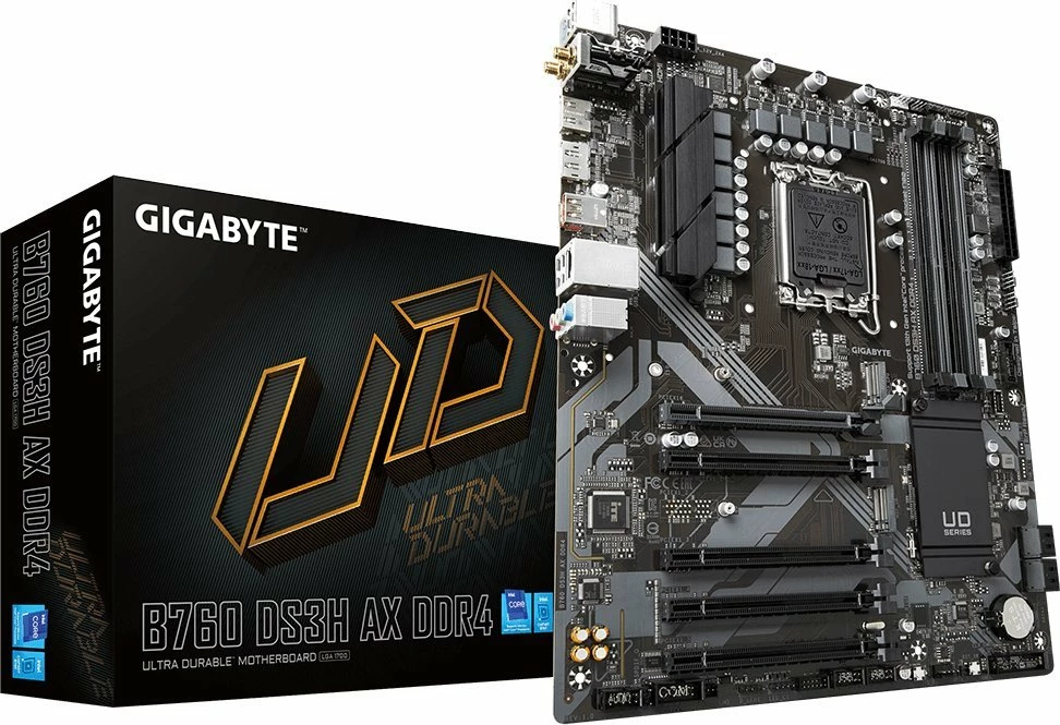 Pllakë amë Gigabyte B760 DS3H AX DDR4, ATX, Wi‑Fi AX, 4x DDR4 deri 128GB