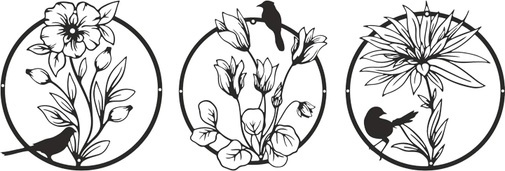 Dekor muri Renka, set prej 3 copash, metal i zi, D30x1.5cm