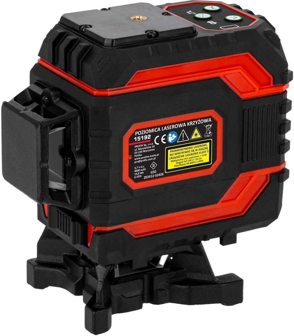 Nivel lazer 360° PROLINE 15192, 25 m, 3 rreze jeshile, bateri 4000 mAh, set me aksesorë