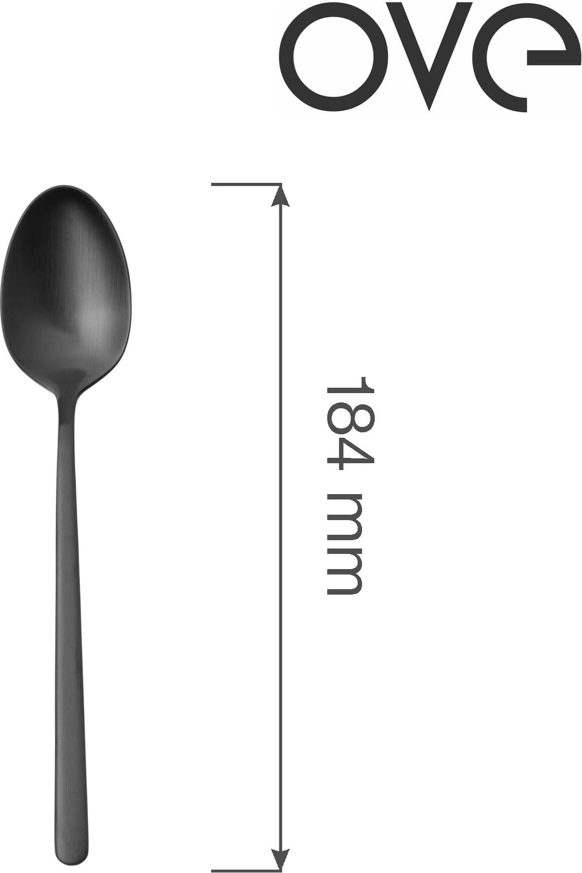 Lugë ëmbëlsire OVE Amarone 184 mm e zezë, set 12 copë