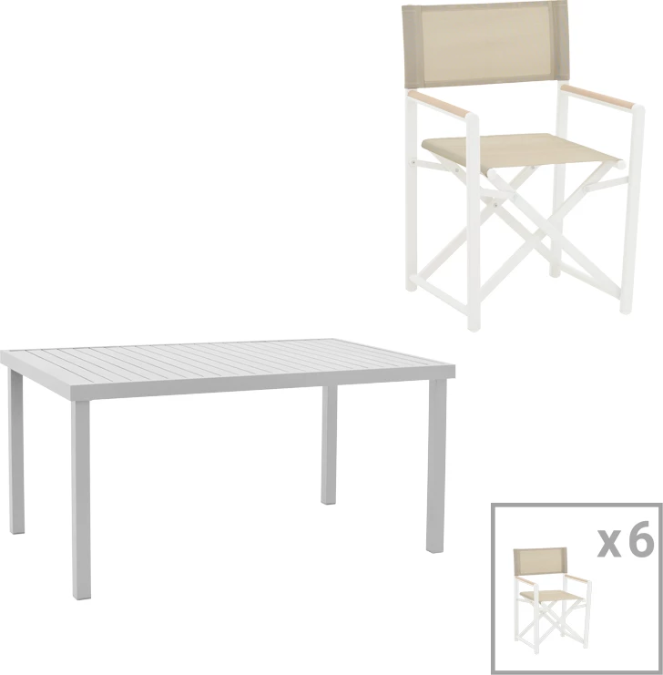 Set tavoline me karrige Kliton-Mabu, alumini, ngjyrë e bardhë, 150x80x74cm