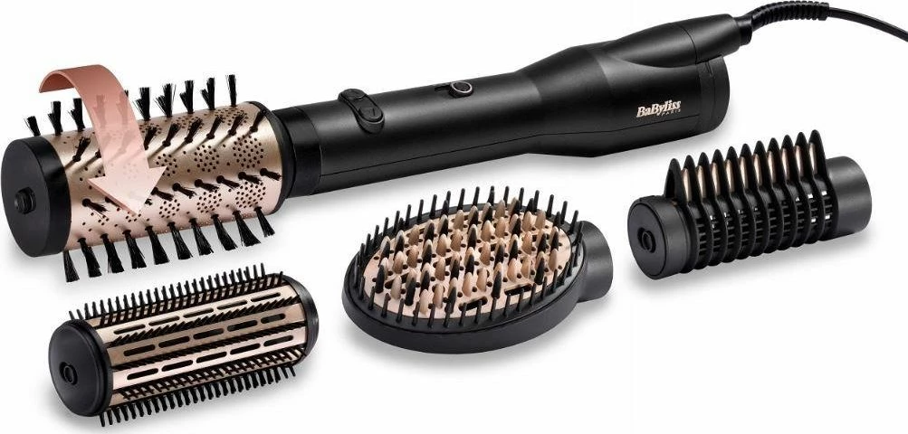 Tharëse dhe kaçurrelore flokësh BaByliss AS970E Big Hair Luxe 650W, furçë rrotulluese 50mm, ionizim, e zezë, set 3 aksesorë