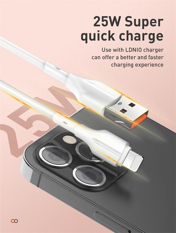 Kabllo karikimi dhe të dhënash LDNIO LS841_C 1m 25W USB-A në USB-C, e bardhë