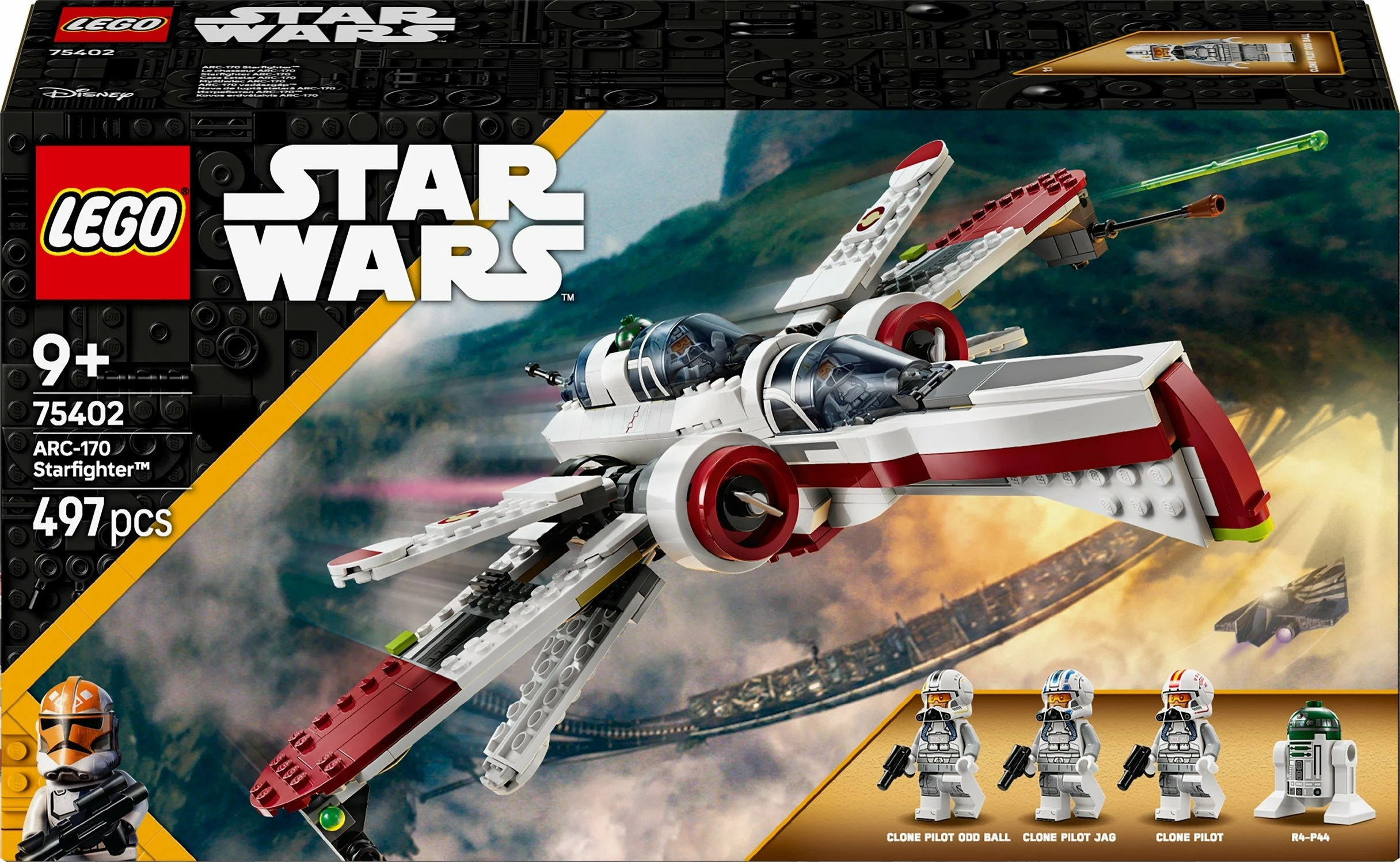 Set ndërtimi LEGO Star Wars ARC-170 Fighter 75402, 497 pjesë, 9+ vjeç, bardhë/kuqe