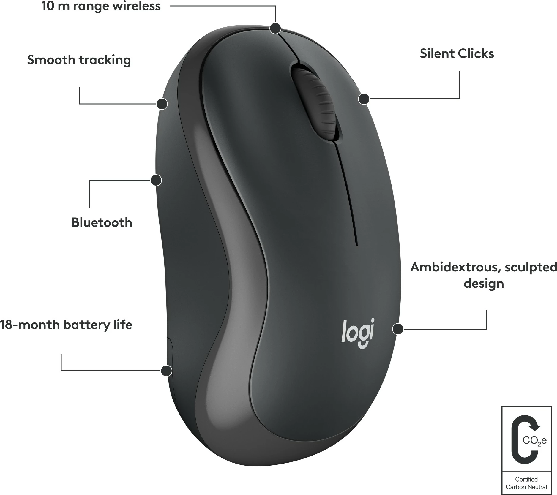 Maus Logitech M240, Ambidextrous, Bluetooth, Graphite