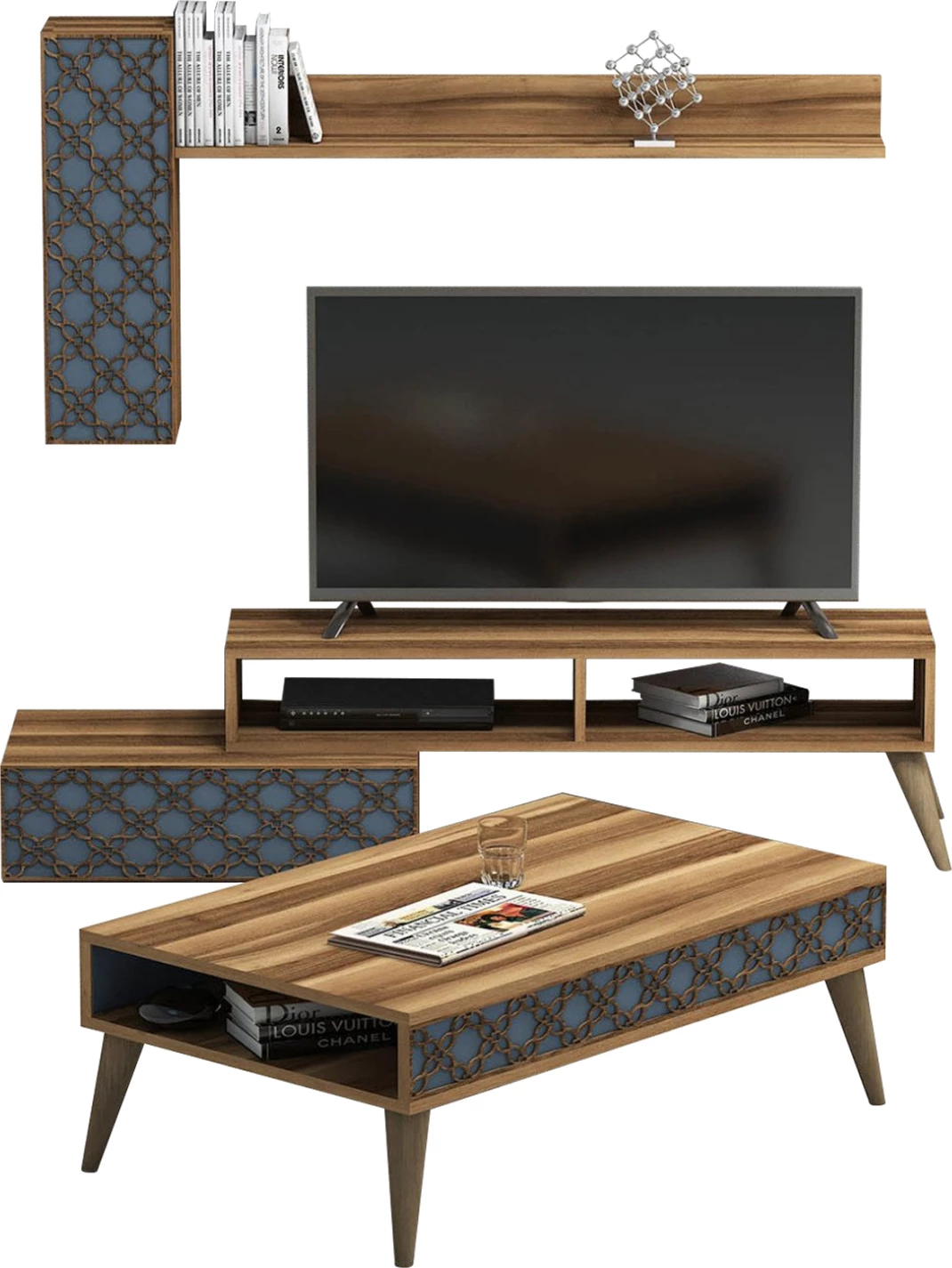 Kompozim dhome ndeje FH11850.04 2PCS melaminë në ngjyrë arre-blu