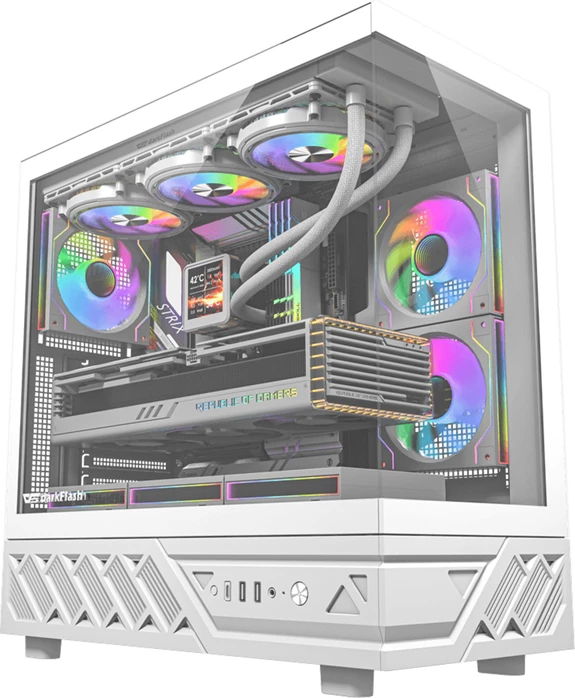 Kasë Darkflash DS950 ATX Midi Tower, xham i temperuar, USB-C 3.2 Gen 2, 6 ventilatorë 120 mm, e bardhë