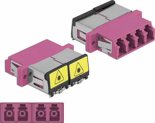 Adapter fibër optike DeLOCK LC Quad femër-në-femër, OM4 multi-mode, vjollcë