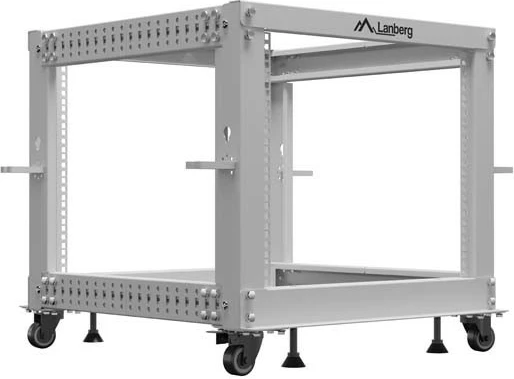 Stendë RACK e hapur 19", Lanberg OR01-6109-S, 9U, 600x600 mm, thellësi e rregullueshme 576–1034 mm, kapacitet 600 kg, gri RAL 7035