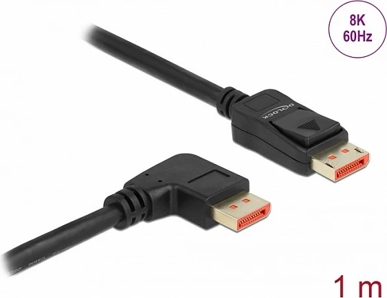 Kabl DisplayPort DeLOCK DP 1.4, 8K 60Hz, 1m, konektor 90° djathtas, zi