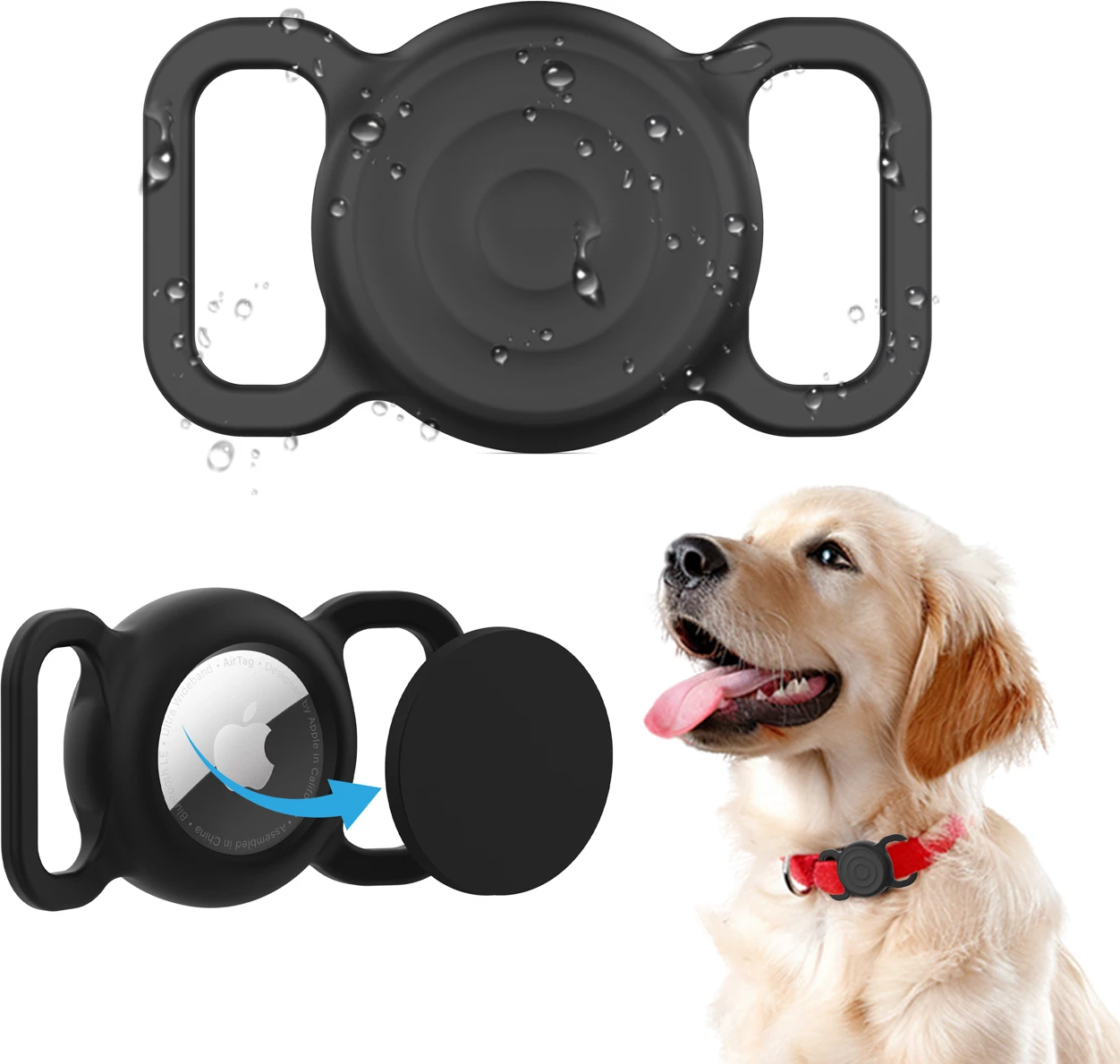 Mbështjellës AirTag për jakë qeni/maçi, Hurtel EA-75-01, silikon waterproof, përshtatshmëri Apple AirTag, 10.5 g, i zi