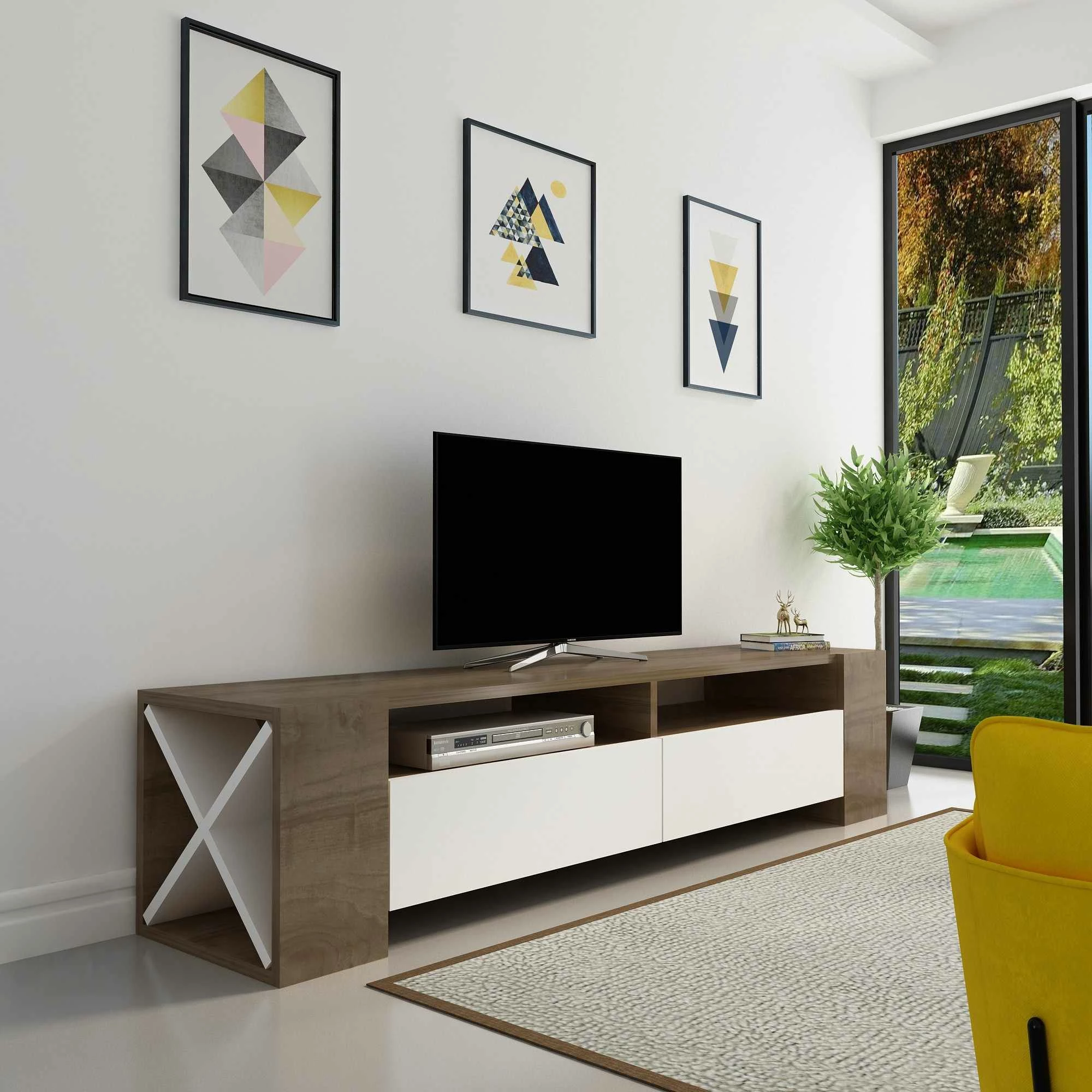 Komodë TV Hanah Home, Sosruko, ngjyrë arre dhe e bardhë