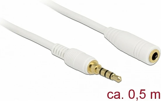 Kabllo audio zgjatëse jack 3.5mm DeLOCK 85628, 0.5m, male në female, e bardhë