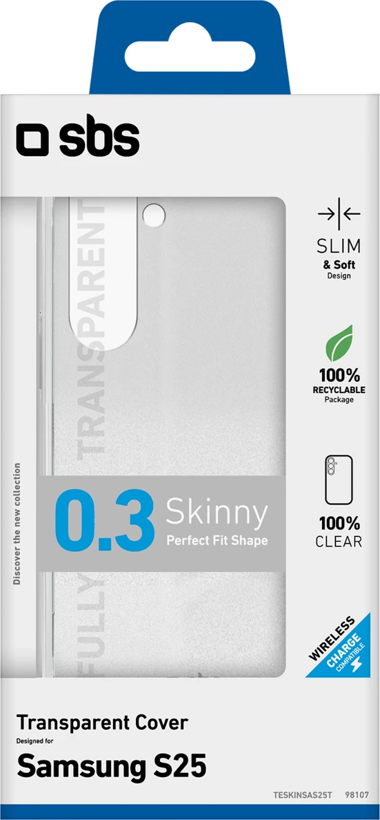 Mbështjellës SBS Skinny Cover për Samsung Galaxy S25, TPU, transparent, 1 copë