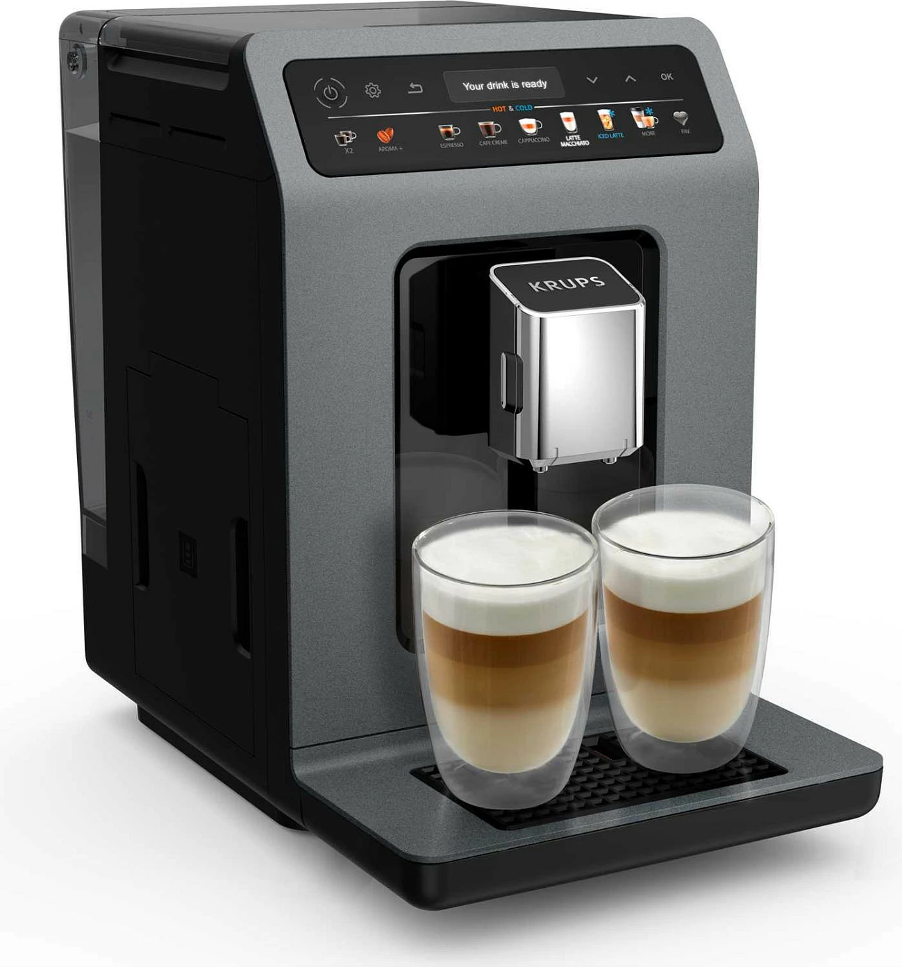 Aparat kafeje espresso Krups EA 898 GF Hot & Cold, fully-auto, 15 bar, mulli i integrum, i zi/hiri