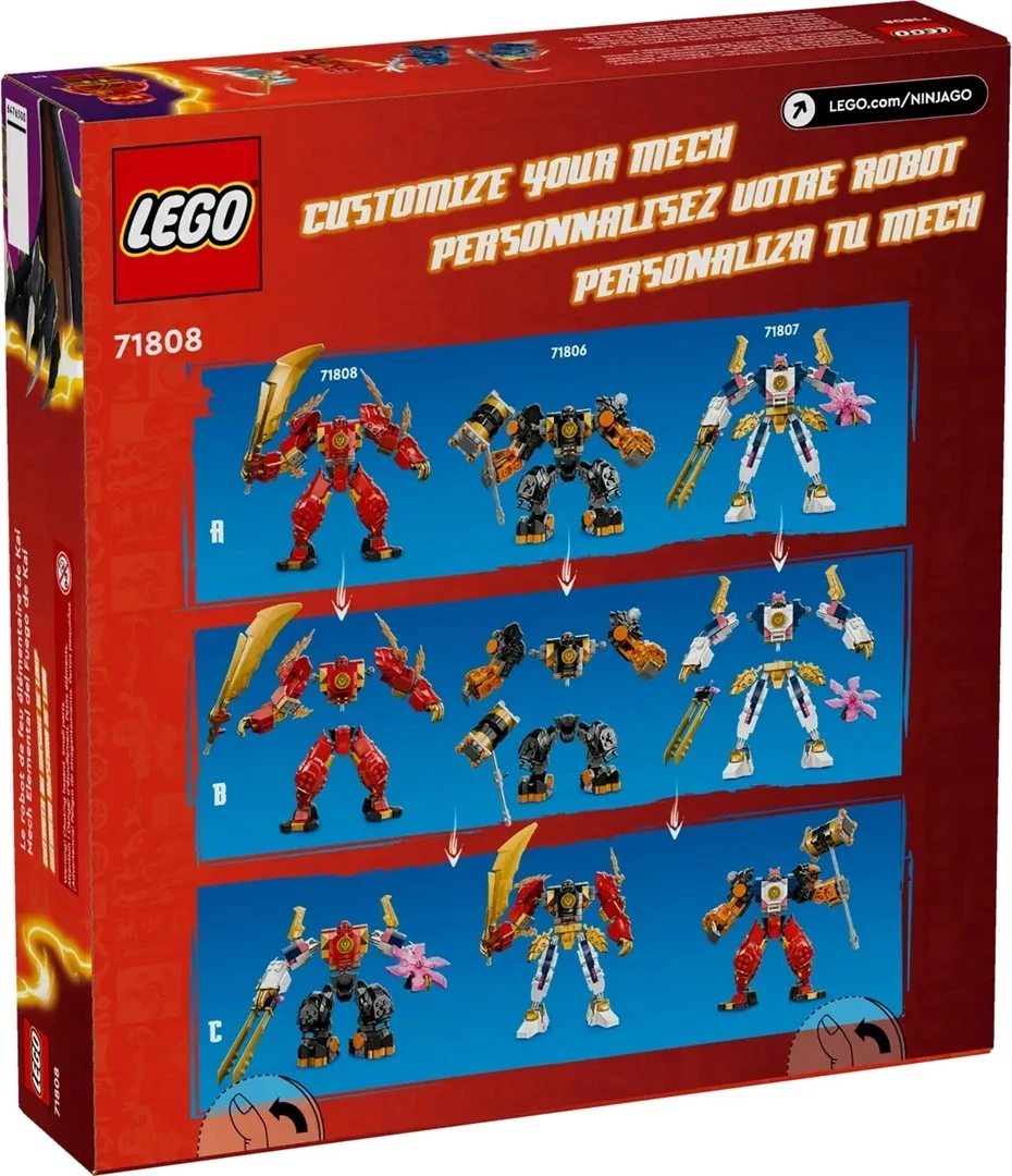Set LEGO NINJAGO 71808, Kai's Elemental Fire Mech, 4 minifigura, Kuq