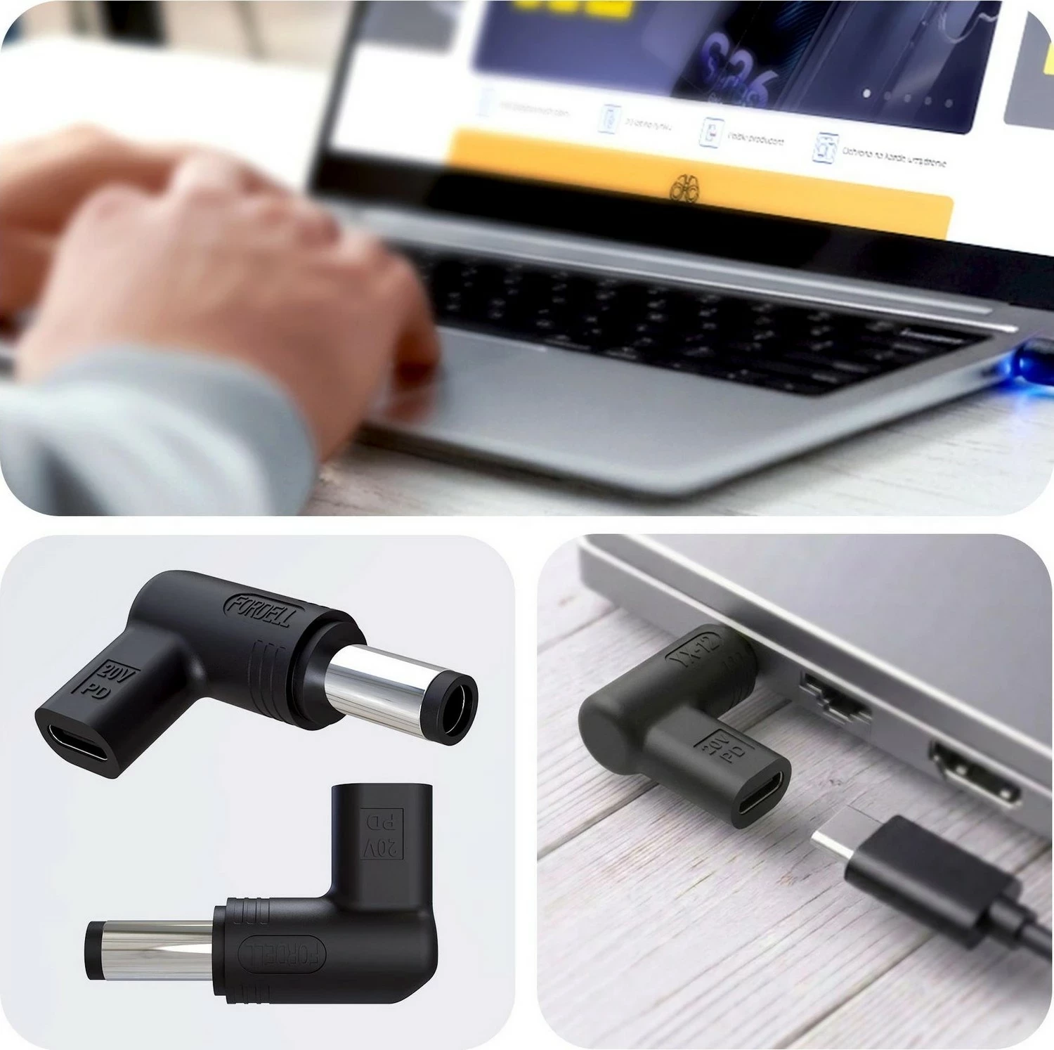 Adapter rryme për laptop 3MK HARDY 65W, Dell, USB-C/DC 7.4 x 5.0, e zezë
