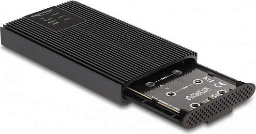 Kasë e jashtme DeLOCK për 2x M.2 NVMe, USB-C, 20 Gbps, RAID, e zezë