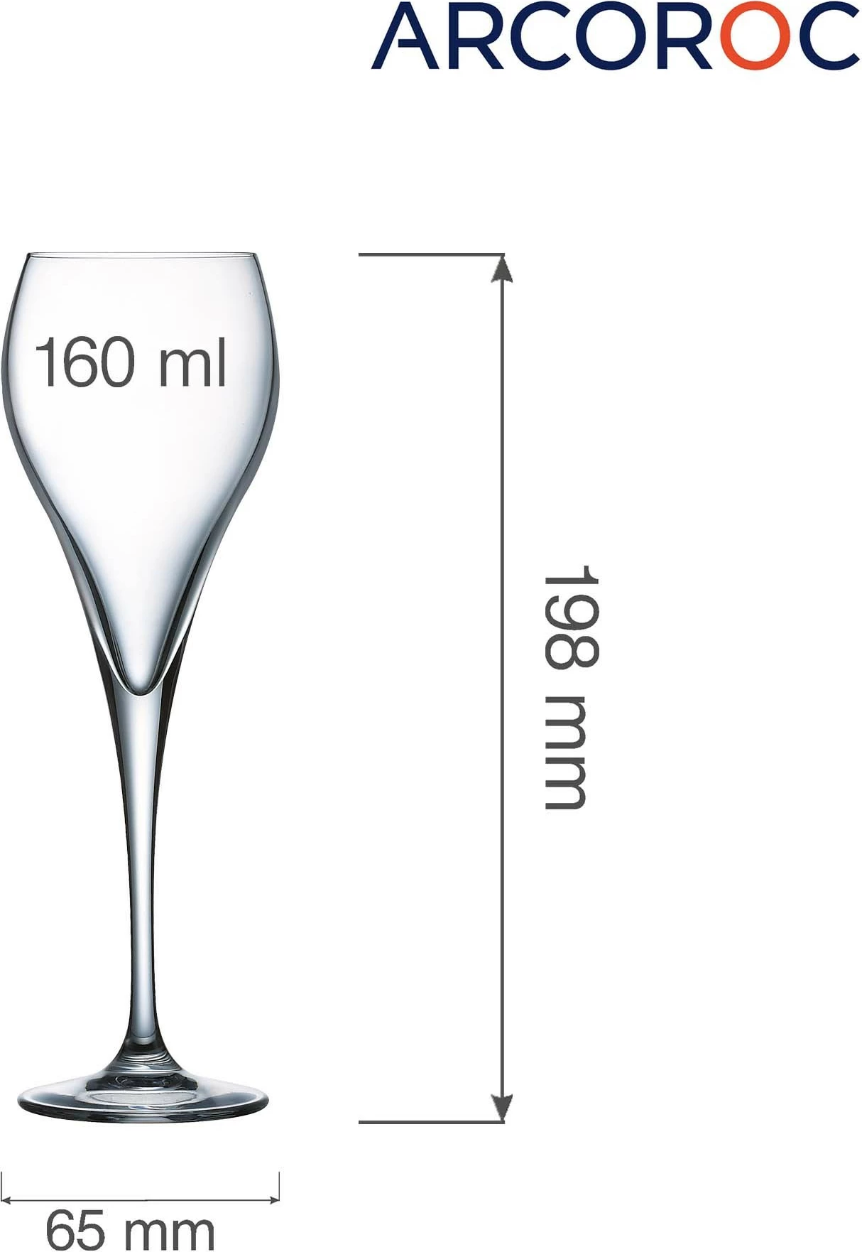 Gotë shampanje Arcoroc Brio Flute 160 ml, transparente, set 6 copë