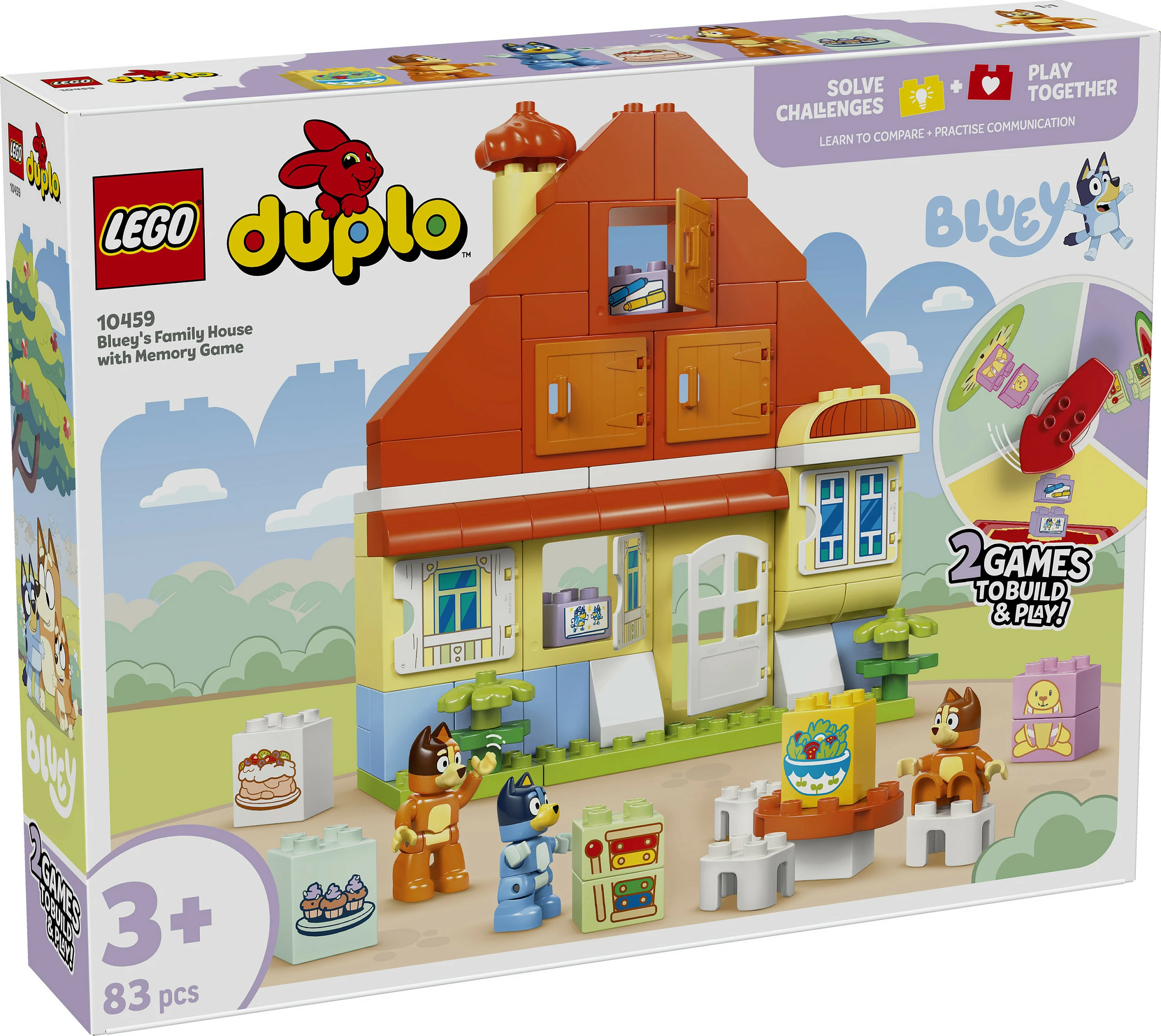 Set ndërtimi LEGO DUPLO 10459 Bluey’s Family House me lojë memorie, 83 copë, multikolor