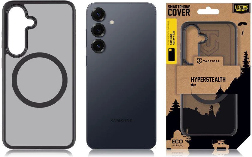 Mbështjellës Tactical Asphalt MagForce për Samsung Galaxy S25 5G, MagSafe, anti-shok, TPU/PC, e zezë transparente