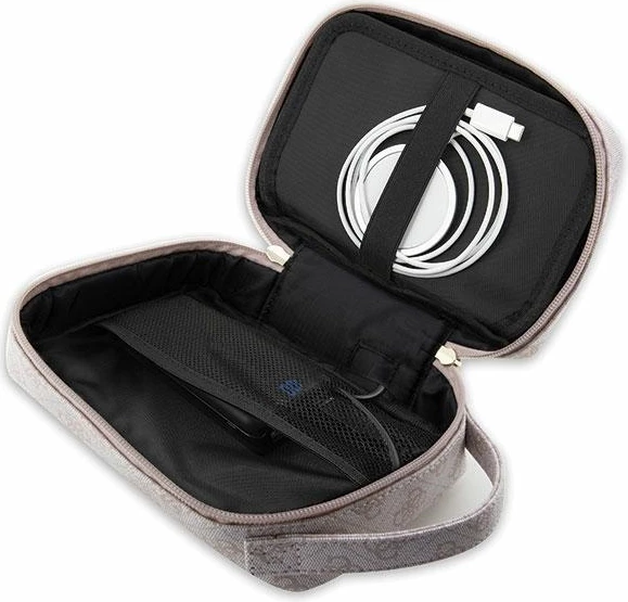 Çantë organizer Guess 4G Printed Stripes, rozë, me port USB