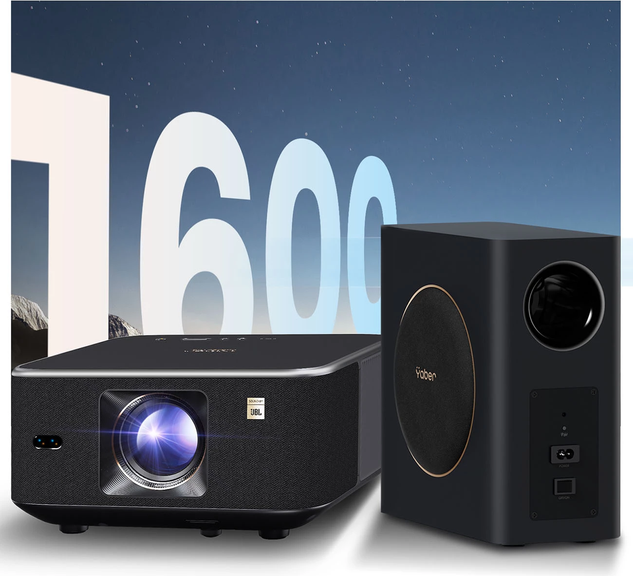 Projektor multimedial Yaber K3 Pro me JBL altoparlantë dhe subwoofer, FullHD 1080p, i zi