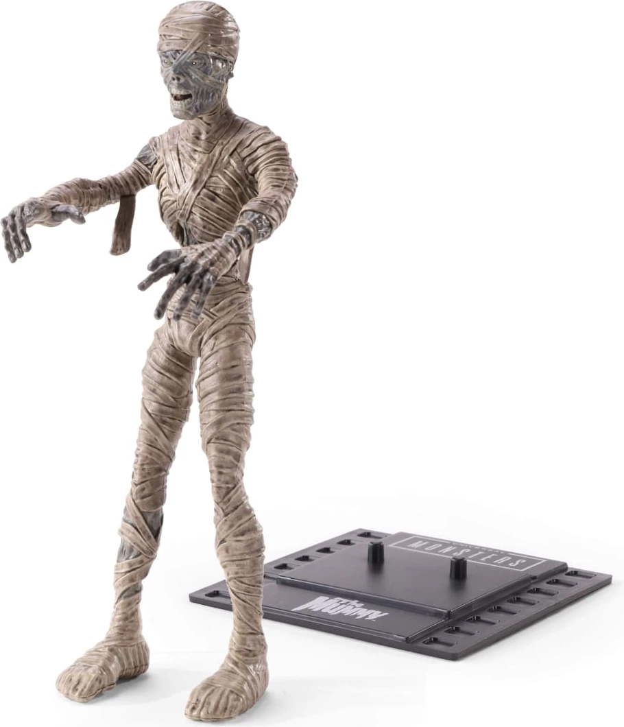 Figurinë NOBLE COLLECTION Bendyfigs Universal Monsters Mummy 19 cm me stendë, bezhë