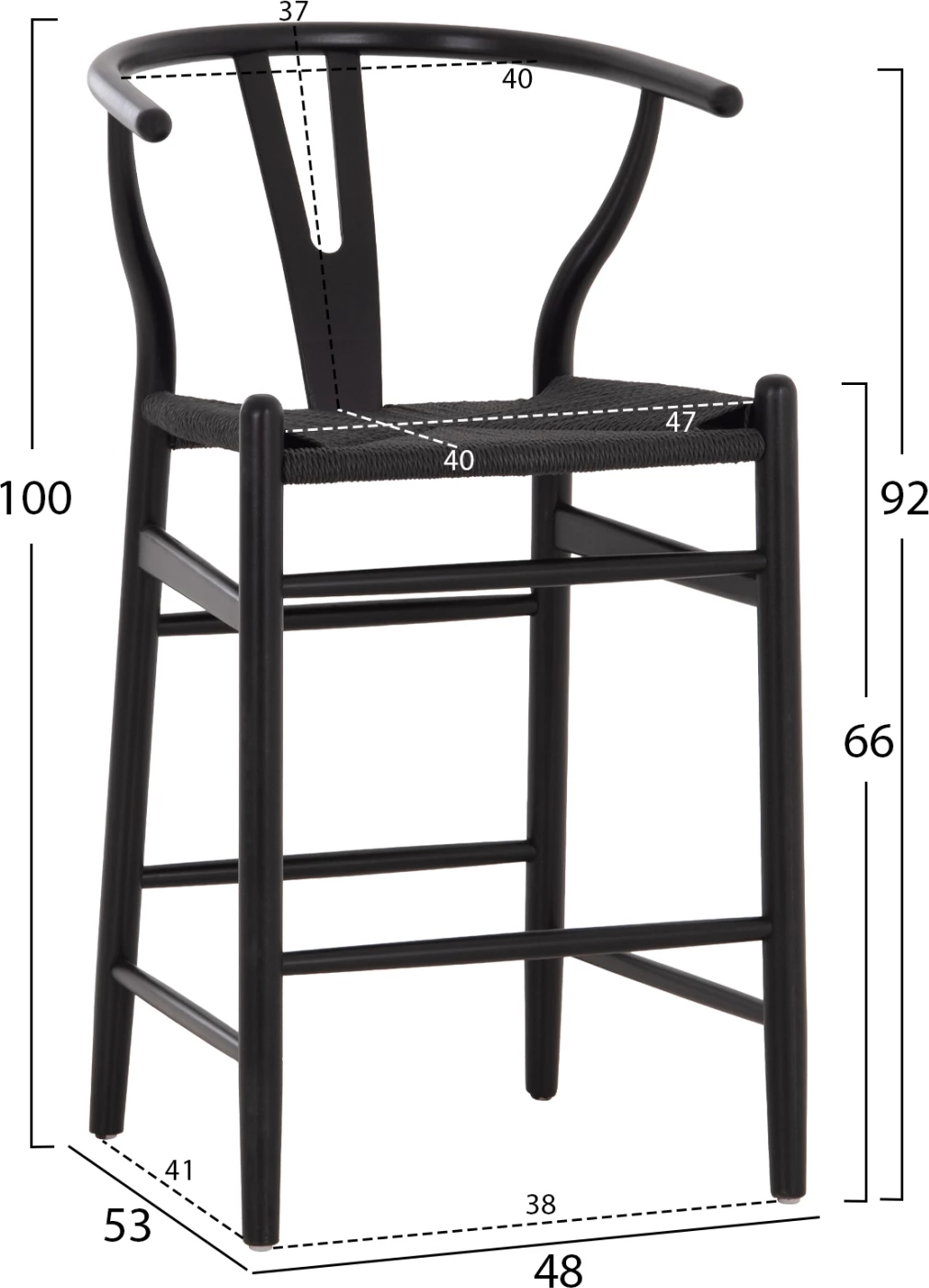 Karrige për bar BRAVE, shpinë wishbone, dru ahu, e zezë, FH9405.04, 48x53x100cm