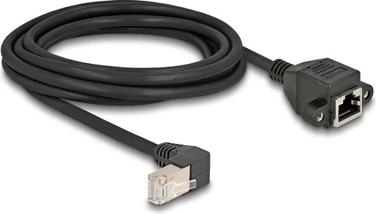 Kabllo rrjeti DeLOCK Cat6a S/FTP 3 m, RJ45 90° në RJ45 femër panel-mount, e zezë