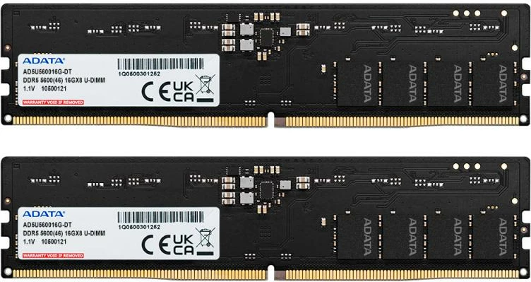 RAM memorje ADATA DDR5 AD5U560016G-DT 32GB (2x16GB) 5600MHz U-DIMM ECC, e zezë (set 2 copë)