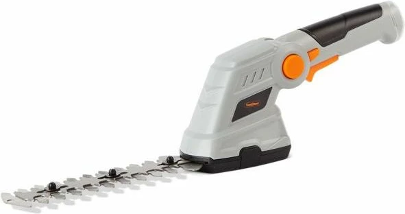 Gërshërë pa kabllo për gardh dhe bar VONHAUS 2500257 2-në-1, teh 170 mm + 90 mm, dorezë teleskopike 85–113 cm, gri/portokalli