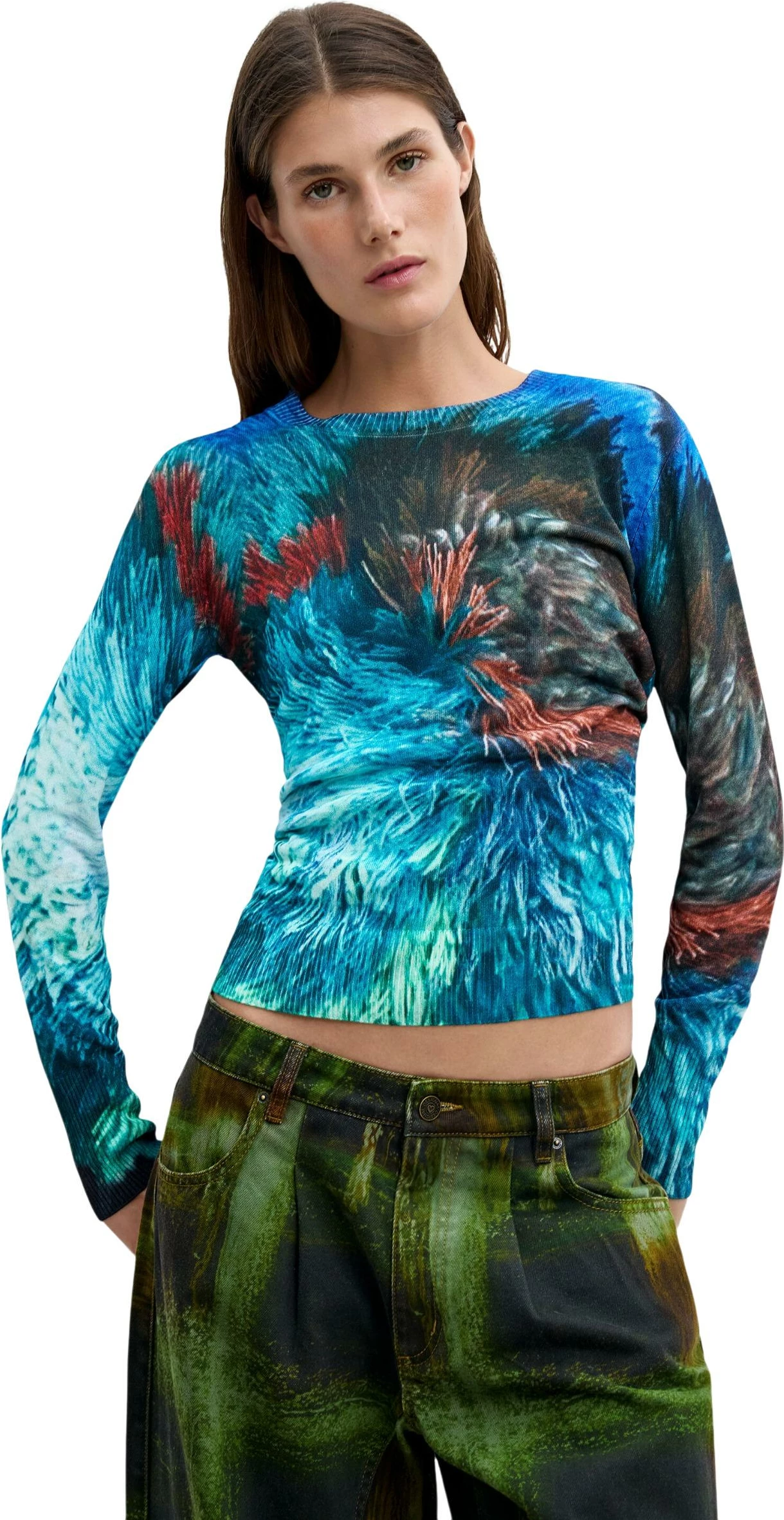Xhemper për femra Desigual JERS_POMPOM_LACROIX 26WWJF02, blu