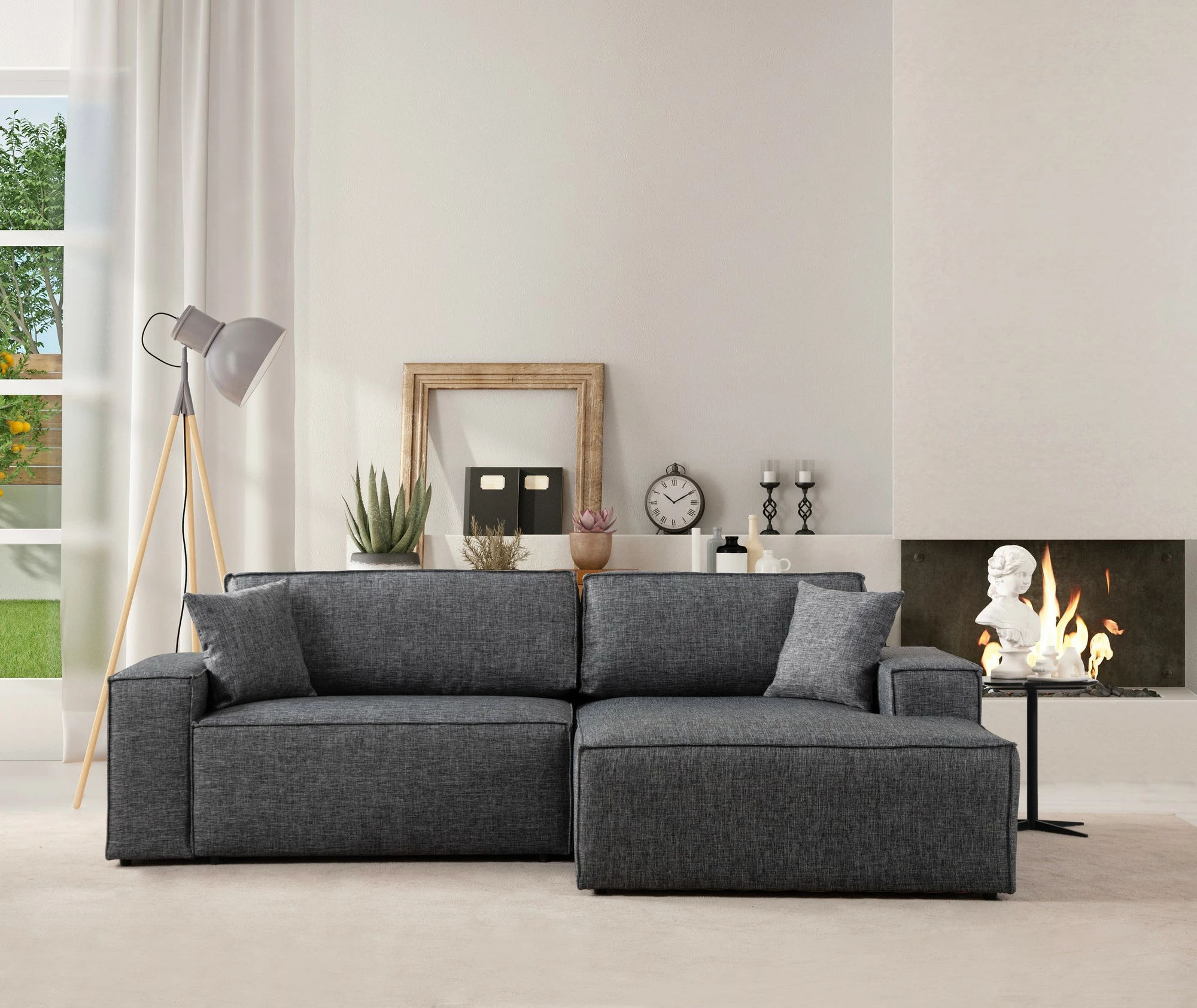 Kënd-sofë krevati Atelier del Sofa, kënd i djathtë, ngjyrë gri e errët