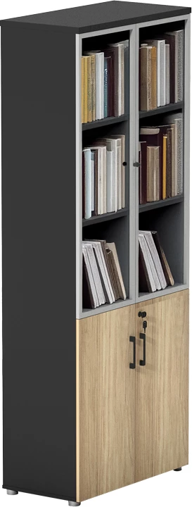 Raft librash profesional Lotus me dyer xhami, ngjyrë natyrale-antracit, 80x40x200cm