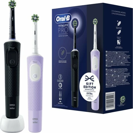 Furçë dhëmbësh elektrike Oral-B Vitality Pro D103 Duo, 3 modalitete, 2 copë, zezë/vjollcë, set 2 copë