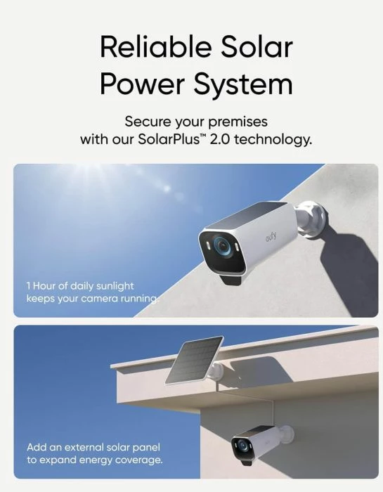 Kamerë sigurie ANKER eufy Security eufyCam S3 Pro 4K, SolarPlus 2.0, IP67, kamerë shtesë, bardhë/zezë
