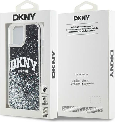 Mbështjellës DKNY Liquid Glitter Big Logo për iPhone 14/15/13, 6.1", i zi