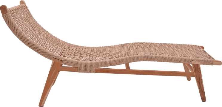 Shezlong Rebelise, ngjyrë natyrale, dru teak dhe litar pe, 60x180x85cm