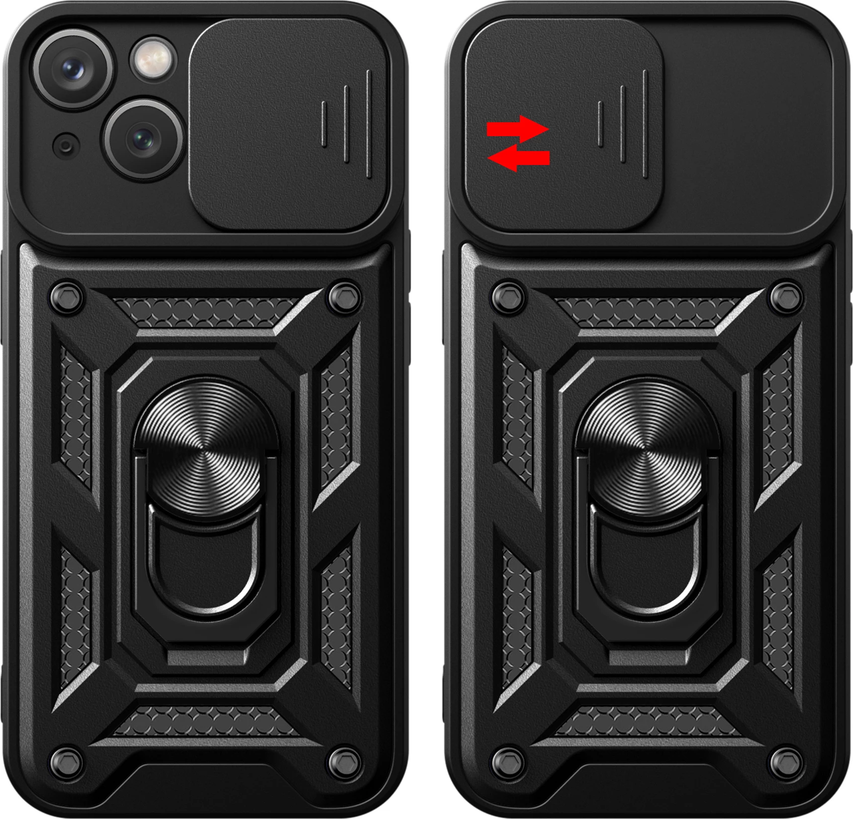 Mbështjellës Hurtel Hybrid Armor Camshield për iPhone 15 Plus, me mbulesë kamere dhe stand, Blu