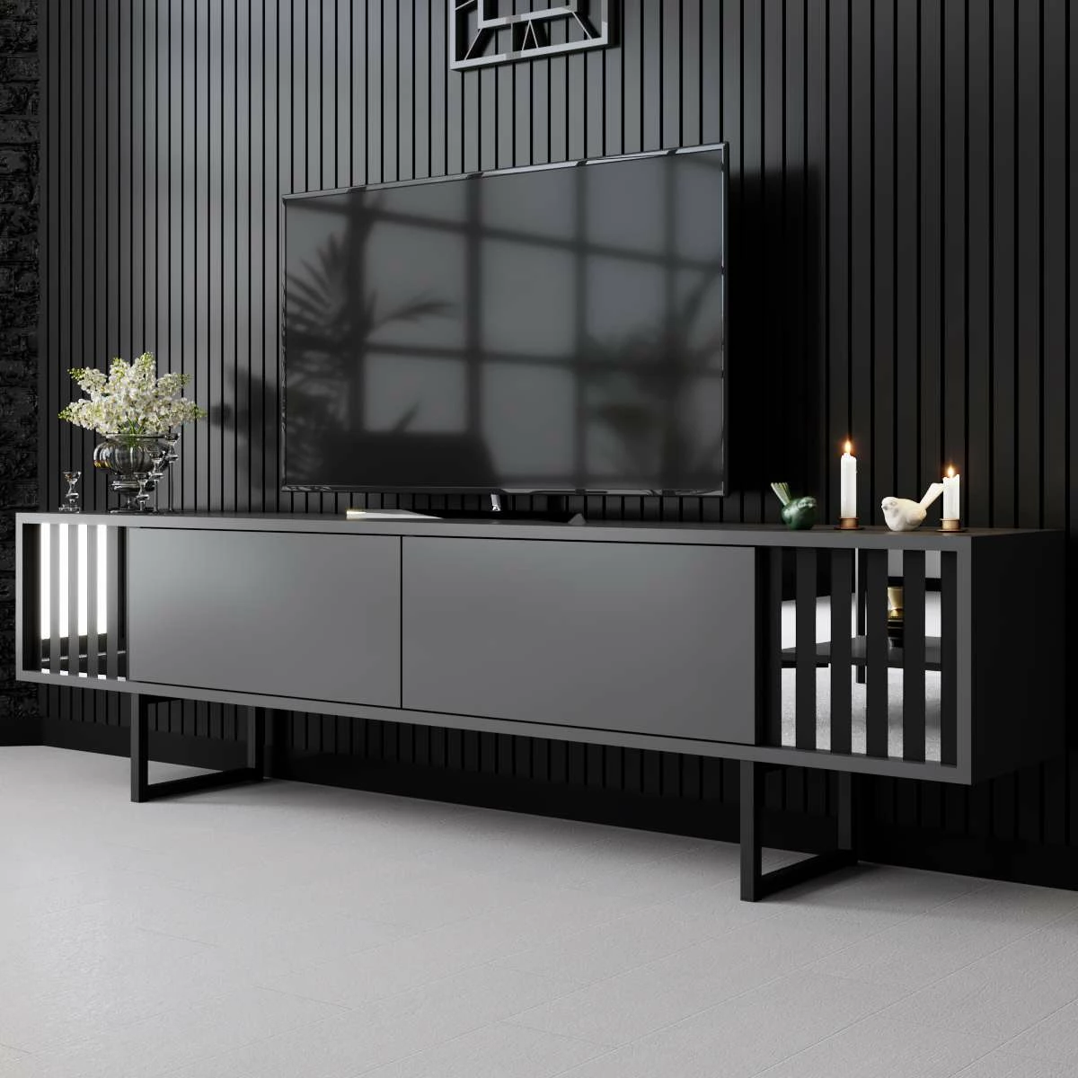 Komodë televizori Hanah Home, Chrome Line, antracit, e zezë