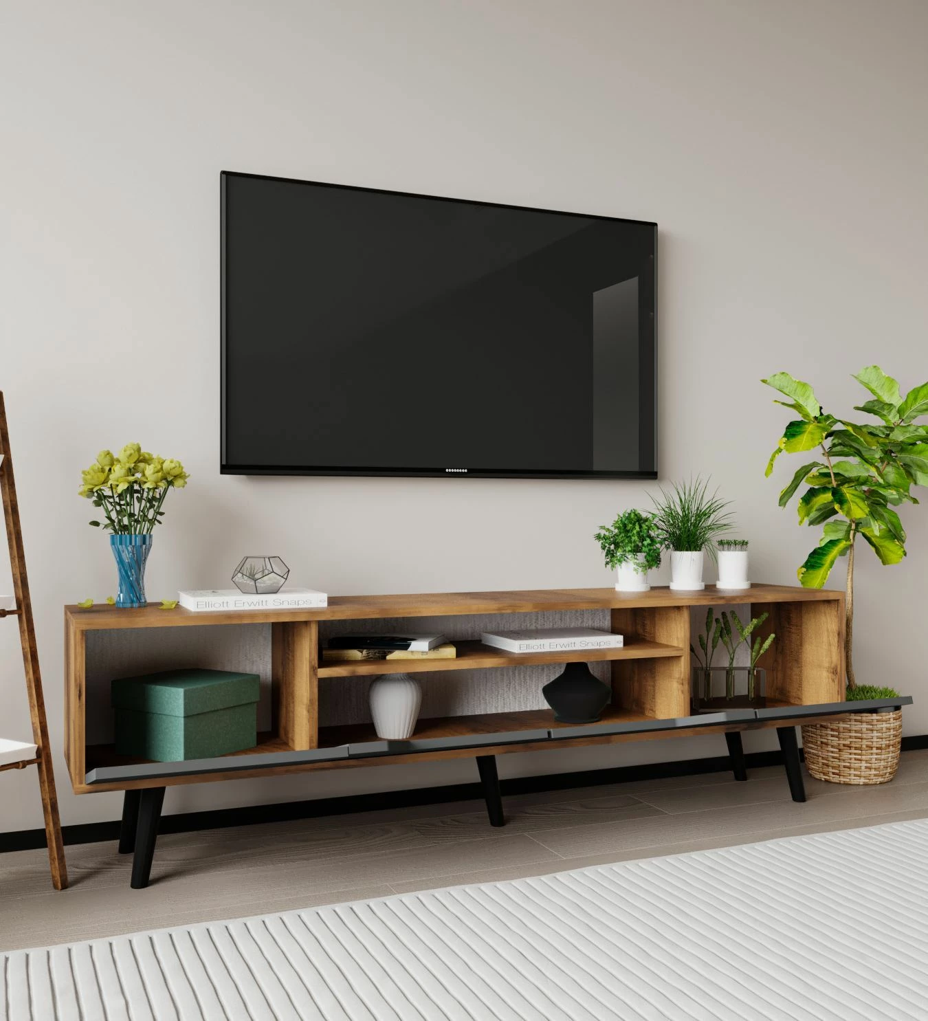 Komodë TV Skye Decor, Roma 180, ngjyrë arre dhe antracit