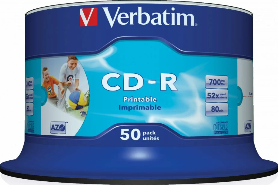 Disk CD-R Verbatim 43438 700 MB 52x inkjet printable, paketim 50 copë